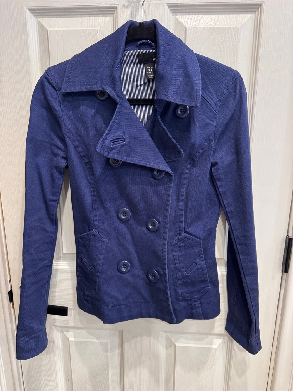 H&M Navy Double-Breasted Peacoat